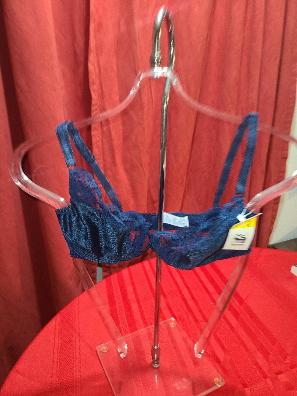 NWT Vintage Warner's Dark Blue Lace Trim Unlined Bra Style 1464 Size 34B